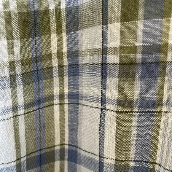 J. Jill Love Linen Blue and Green Plaid Linen Shirt with Pockets | Petite Small - Picture 7 of 12
